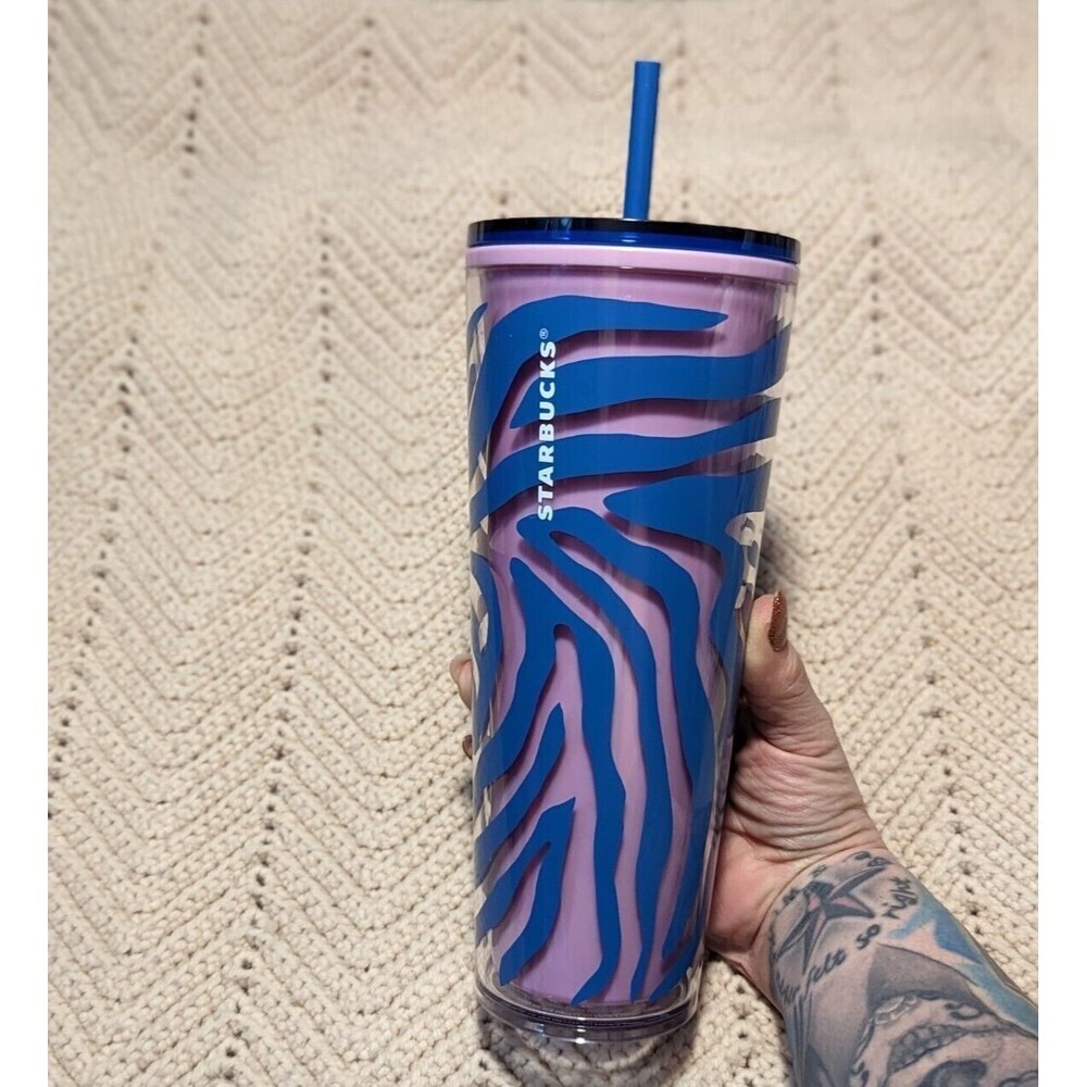 Starbucks Summer 2021 Pink Purple and Blue Zebra Print Venti 24oz Tumbler NEW